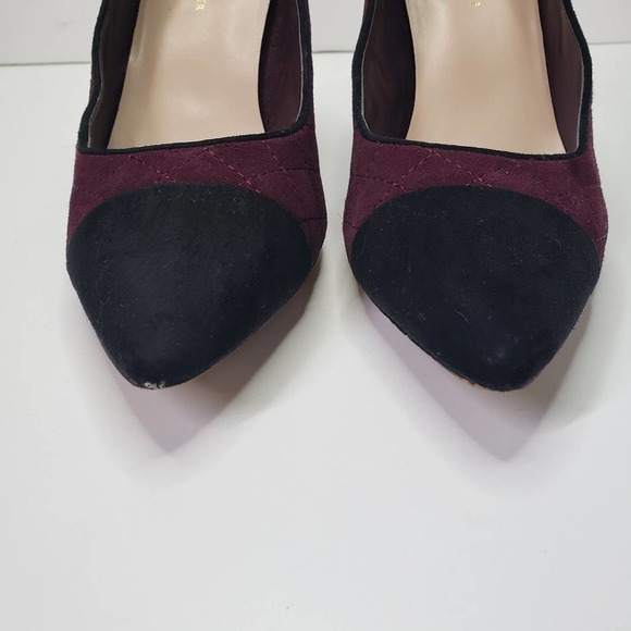 Tommy Hilfiger Violin Pump 10 Quilted Suede Block Heel Burgundy Black - Picture 3 of 10